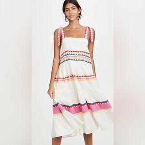 Chic White Midi Dress with Pink and Yellow Accents